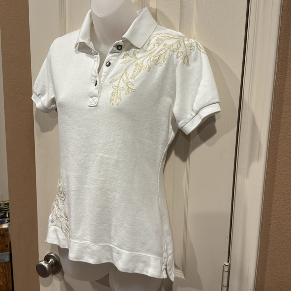 Johnny Was - White Embroidered Polo. Sz Small - Picture 3 of 11